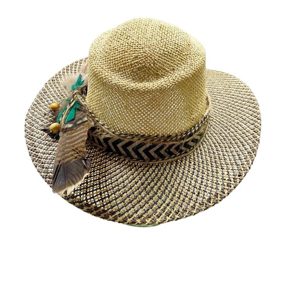 Woven Straw Panama Hat with Feather Detail OS main image 8